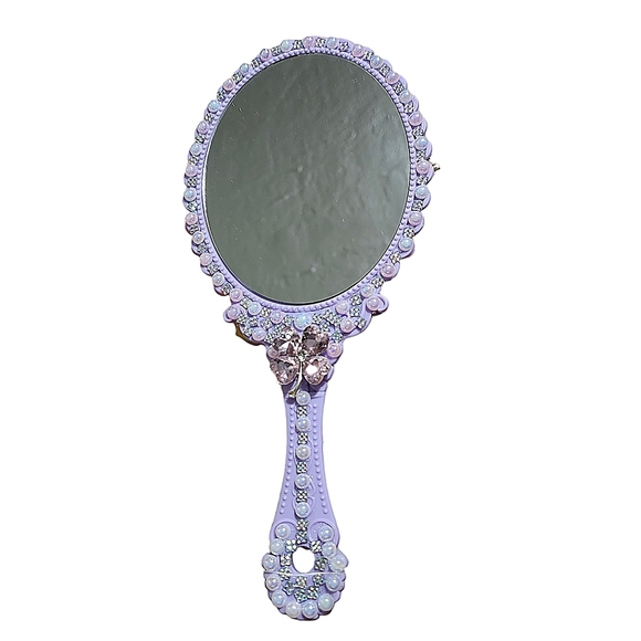 Handheld Makeup Mirror Bling Embellished Custom Decorated Purple - Picture 5 of 5